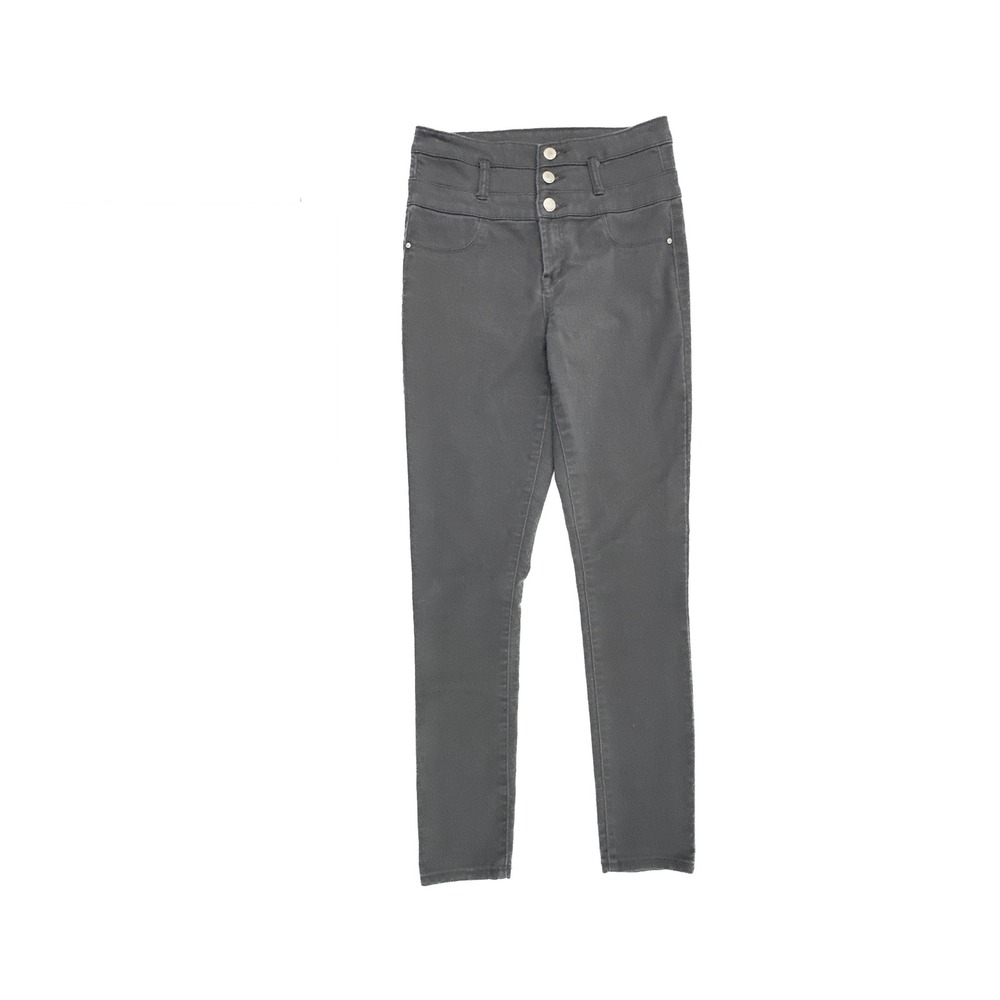 Refuge Womens High Waisted Skinny Jeans Charcoal Gray Triple Button Size 8
